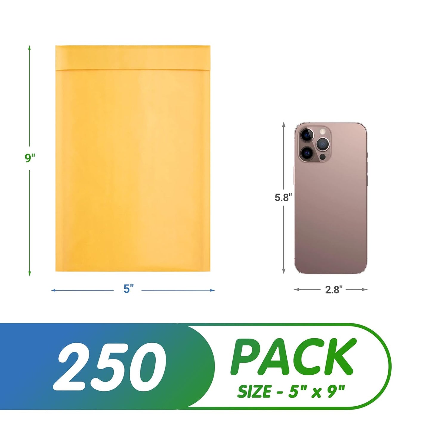 Yellow Kraft Bubble Mailer Envelopes, 5 x 9 Inches. 250 Pack Mail Padded Envelopes Self Seal. Waterproof Kraft Bubble Mailers. Tear-Resistant Mailing Envelope Padded. Sturdy Paper Mailer