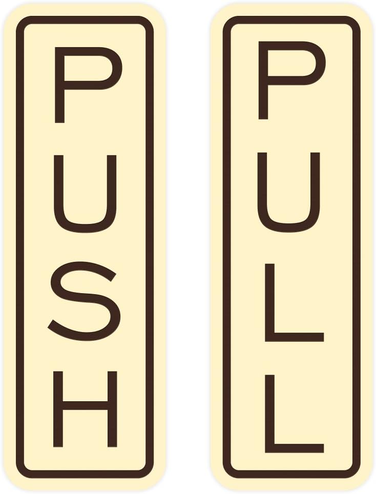All Quality Classic Vertical Push Pull Door Signs - Great for Glass Doors | Professional Looking Signs | Easy Installation Includes Double-Sided Foam Adhesive Tape (Ivory/Brown) - Large (1 Pack)