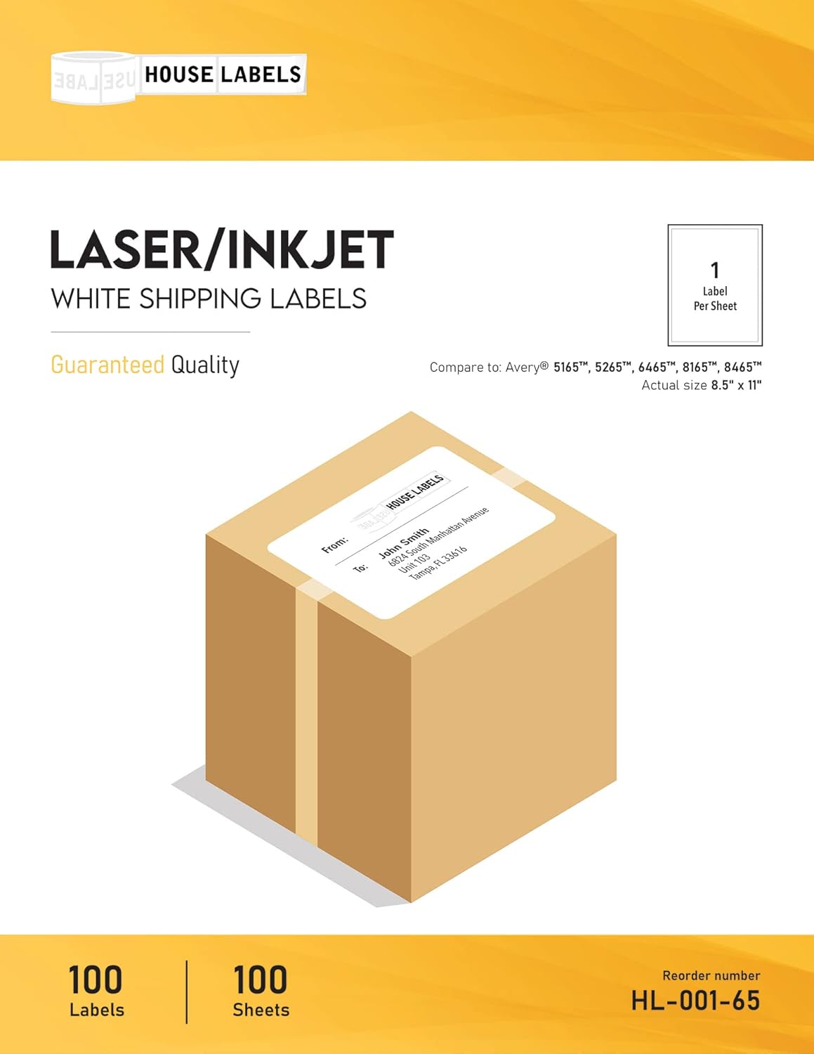 HOUSELABELS 1-up (Full Sheet) Multipurpose Labels (8-1/2" x 11") for Laser and Inkjet Printers, 200 Sheets
