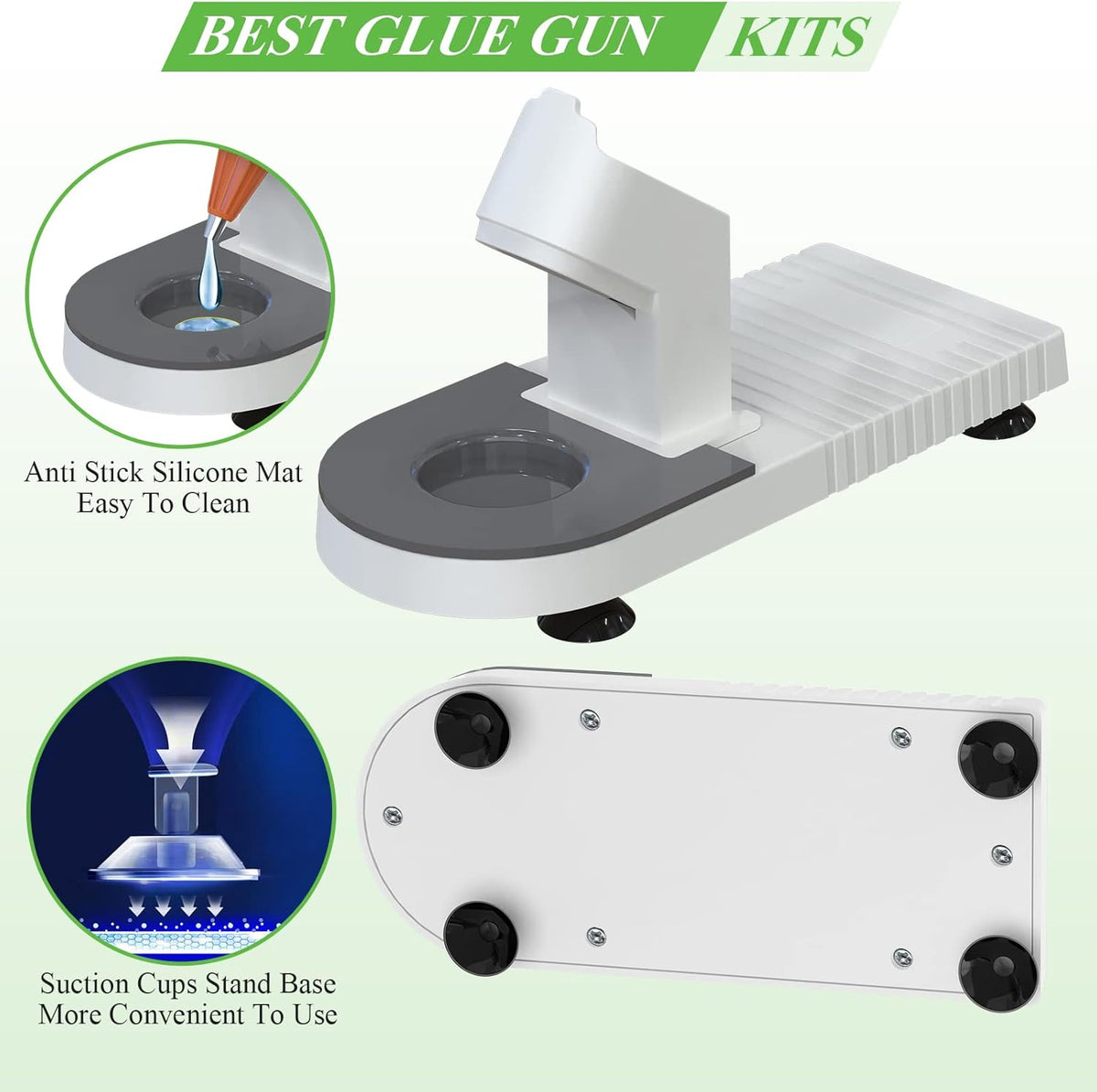 Hot Glue Gun Kit, MONVICT 40W Mini Glue Gun with Fine Tip & 30 Glue Sticks, Suction Cups Stand & Anti Stick Silicone Mat, On/Off Switch Design for DIY, Crafts, Home School Project…