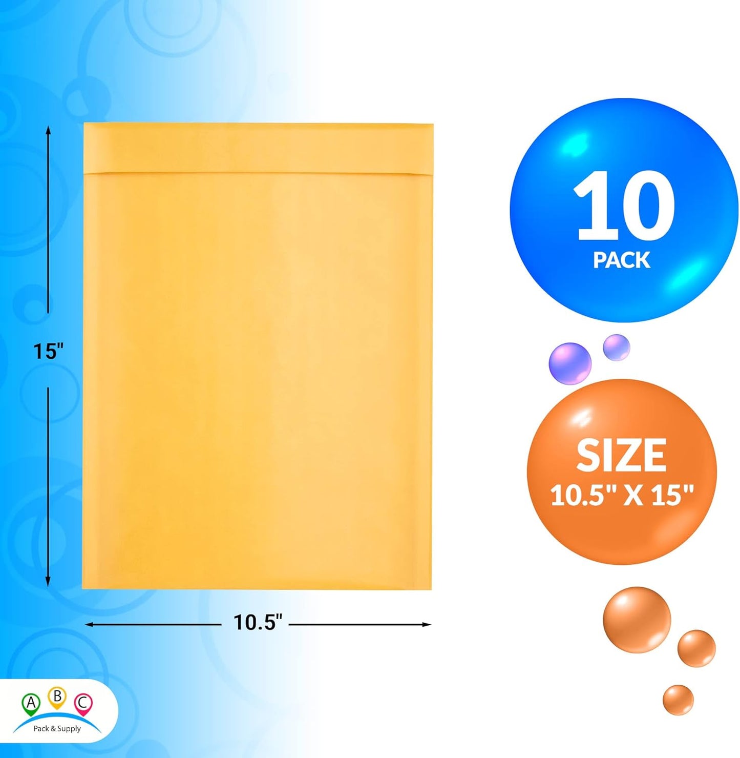ABC PACK & SUPPLY Yellow Kraft Bubble Mailer Envelopes, 10.5 x 15 Inches. 10 Pack Mail Padded Envelopes Self Seal. Kraft Bubble Mailers. Tear-Resistant Mailing Envelope Padded. Sturdy Paper Mailer
