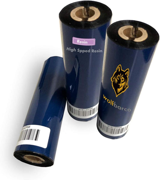 24 Rolls Wolfbarco 4.33" x 243' (110mm x 74m) Black Standard Full Resin Thermal Transfer Ribbon Compatible with Zebra Printers