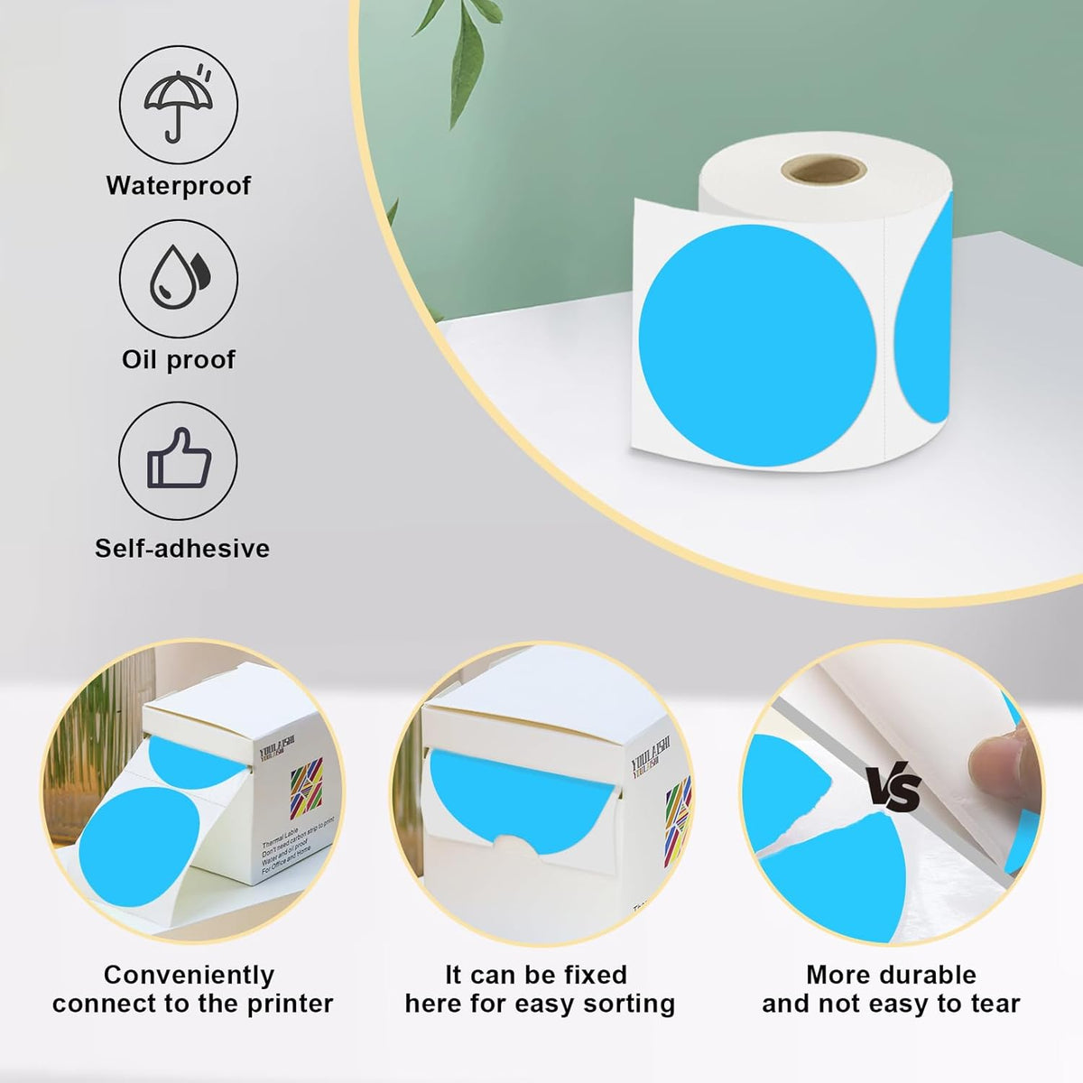 3 X 3 Inch Color Coding Dot Labels Circle Thermal Printable Waterproof 500 Pcs Round Stickers Adhesive Writable for Office, Home, Garage, DIY Sticker, Barcodes, Name Tag, Sky Blue