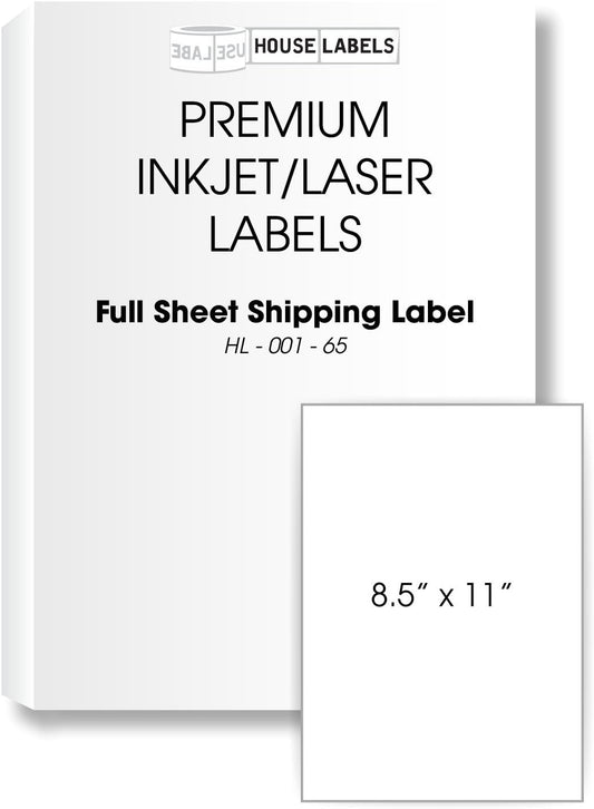 HOUSELABELS 1-up (Full Sheet) Multipurpose Labels (8-1/2" x 11") for Laser and Inkjet Printers, 400 Sheets