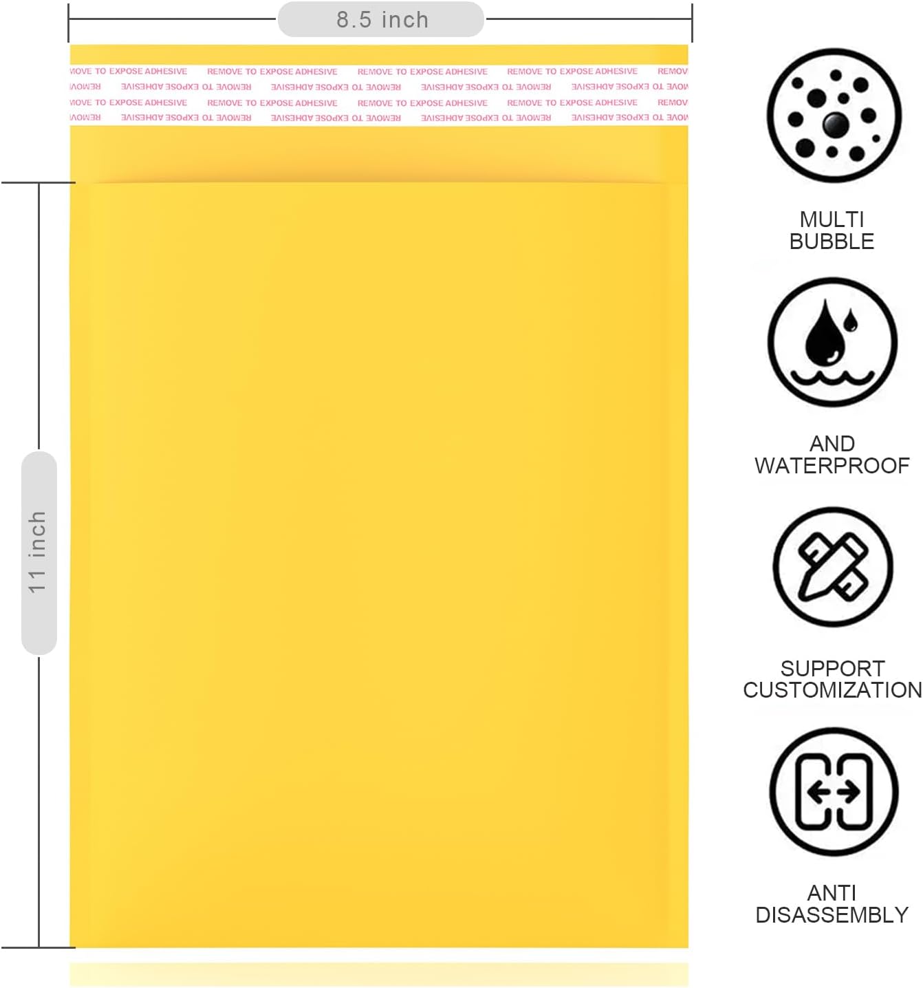 Yellow Kraft Bubble Mailers 8.5"x11" 50 Pack Padded Mailing Envelopes Protective Packaging for Fragile Items, Moisture Resistant, Tear-Proof Shipping Bags