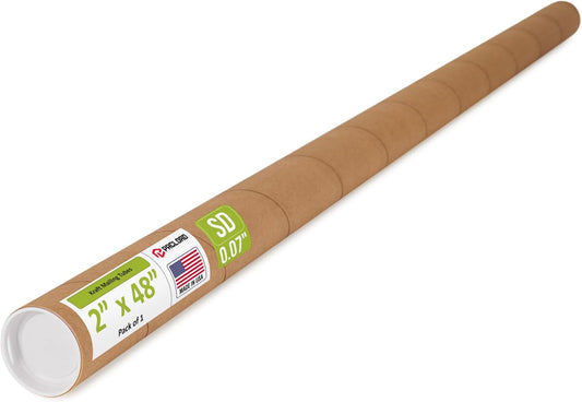 2" x 48" Reinforced Kraft Paper Mailing Tube, Pack of 1 Tube with 2 Caps – Secure USPS Approved Poster Tube – Cardboard Tube for Shipping and Storing of Posters, Prints, Artwork, or Documents
