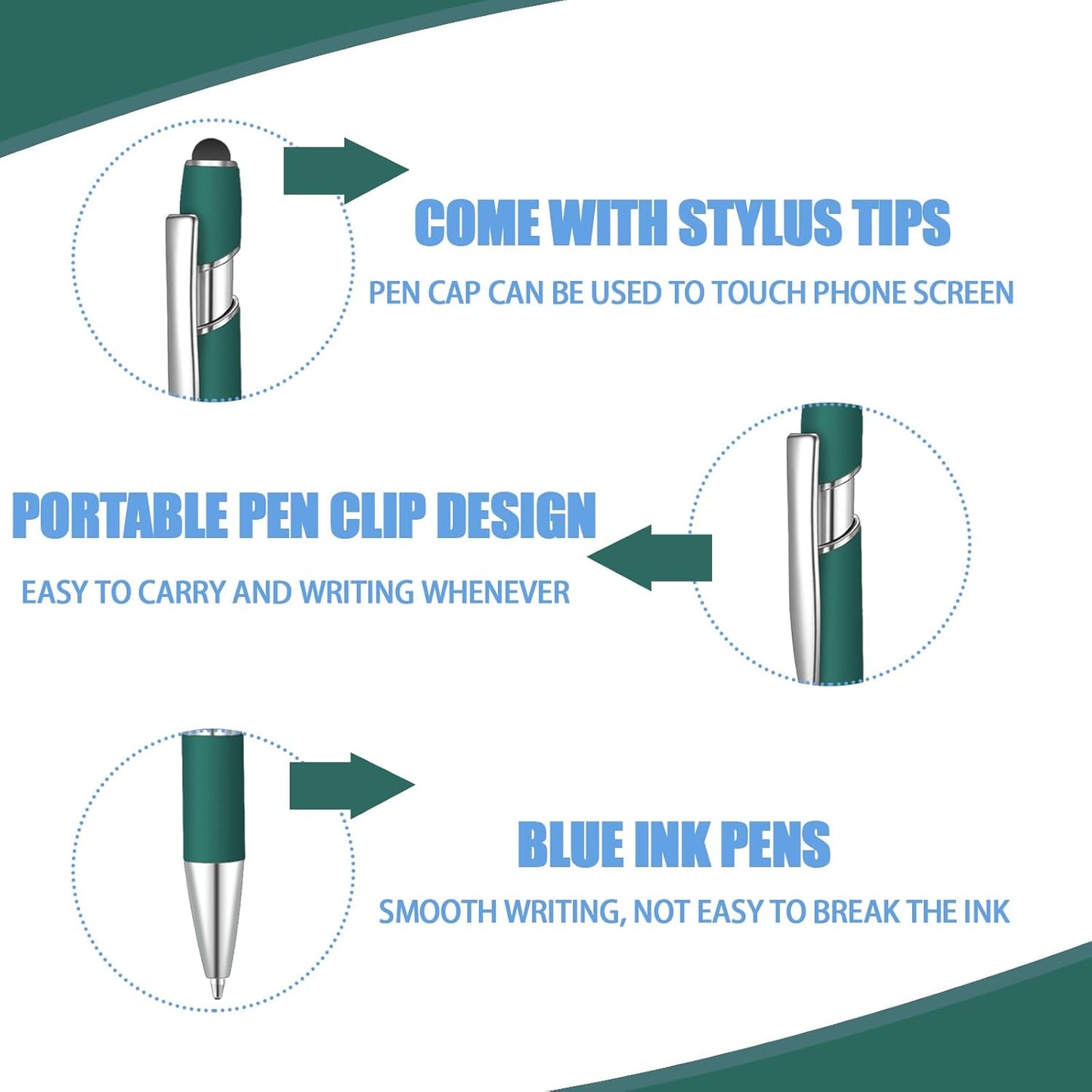 36 Pcs Blue Ink Ballpoint Pen with Stylus 2 in 1 Ballpoint Pen for Touch Screens School Office Coworkers (Green)