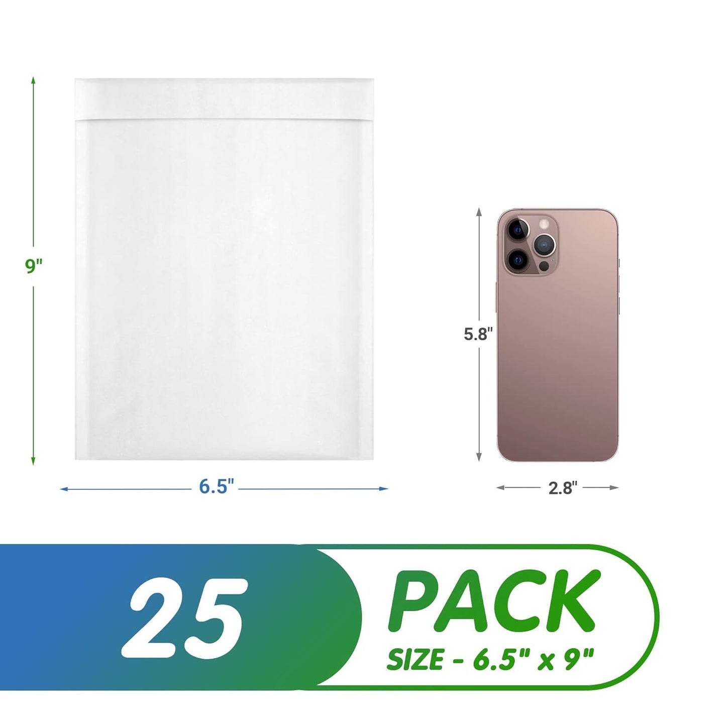 White Kraft Bubble Mailer Envelopes, 6.5 x 9 Inches. 25 Pack Mail Padded Envelopes Self Seal. Waterproof Kraft Bubble Mailers. Tear-Resistant Mailing Envelope Padded. Sturdy Paper Mailer
