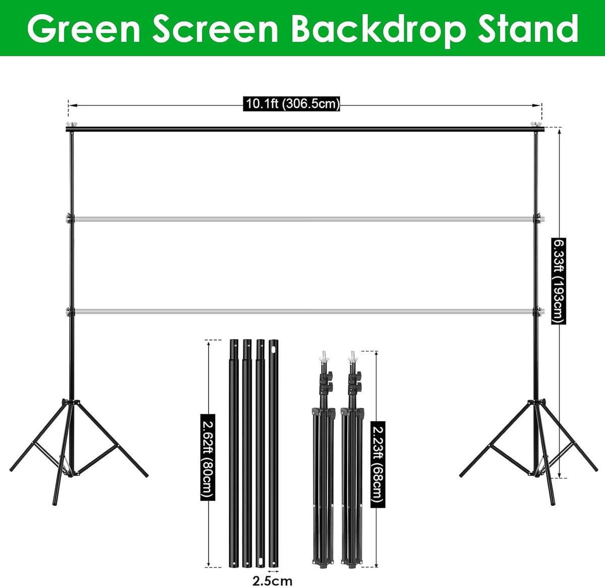 Green Screen Backdrop Kit, 6.5 x 10 Ft Portable Greenscreen Background with Stand, 5 Clamps & Carrying Bag for Photography, Streaming, Zoom, Gaming, YouTube