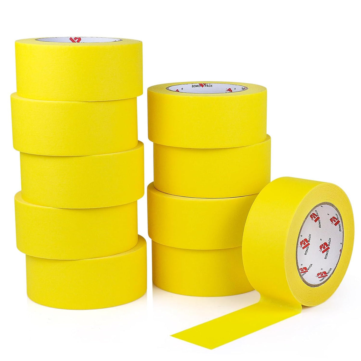 BOMEI PACK 10 Rolls Painters Tape 2 inch Wide, Painter's Tape Yellow Masking Tape 2 inch x 55 Yards for Walls Painting, Home Improvement and School Projects, Total 550 Yards