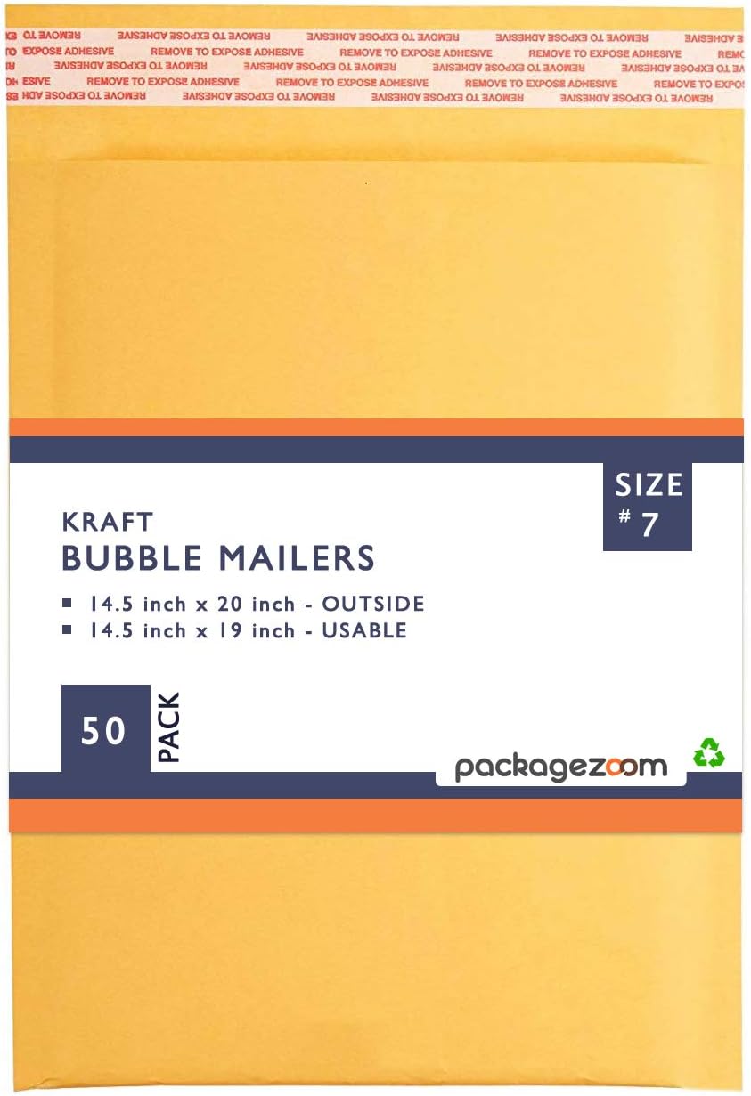 PackageZoom #7 14.5 x 20 Padded Envelopes Kraft Bubble Mailer Shipping Envelopes 50 Pack