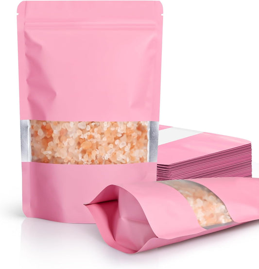 FireKylin 100 Pack Smell Proof Bags, Resealable Bags with Matte Window, Foil Pouch Stand Up Sealable Bags for Packaging（Pink,4" x 6"）