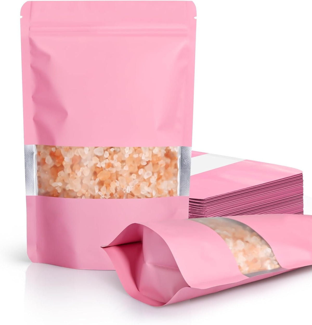 FireKylin 100 Pack Smell Proof Bags 5.9" x 8.6", Resealable Bags with Matte Window, Foil Pouch Stand Up Sealable Bags for Packaging（Pink）