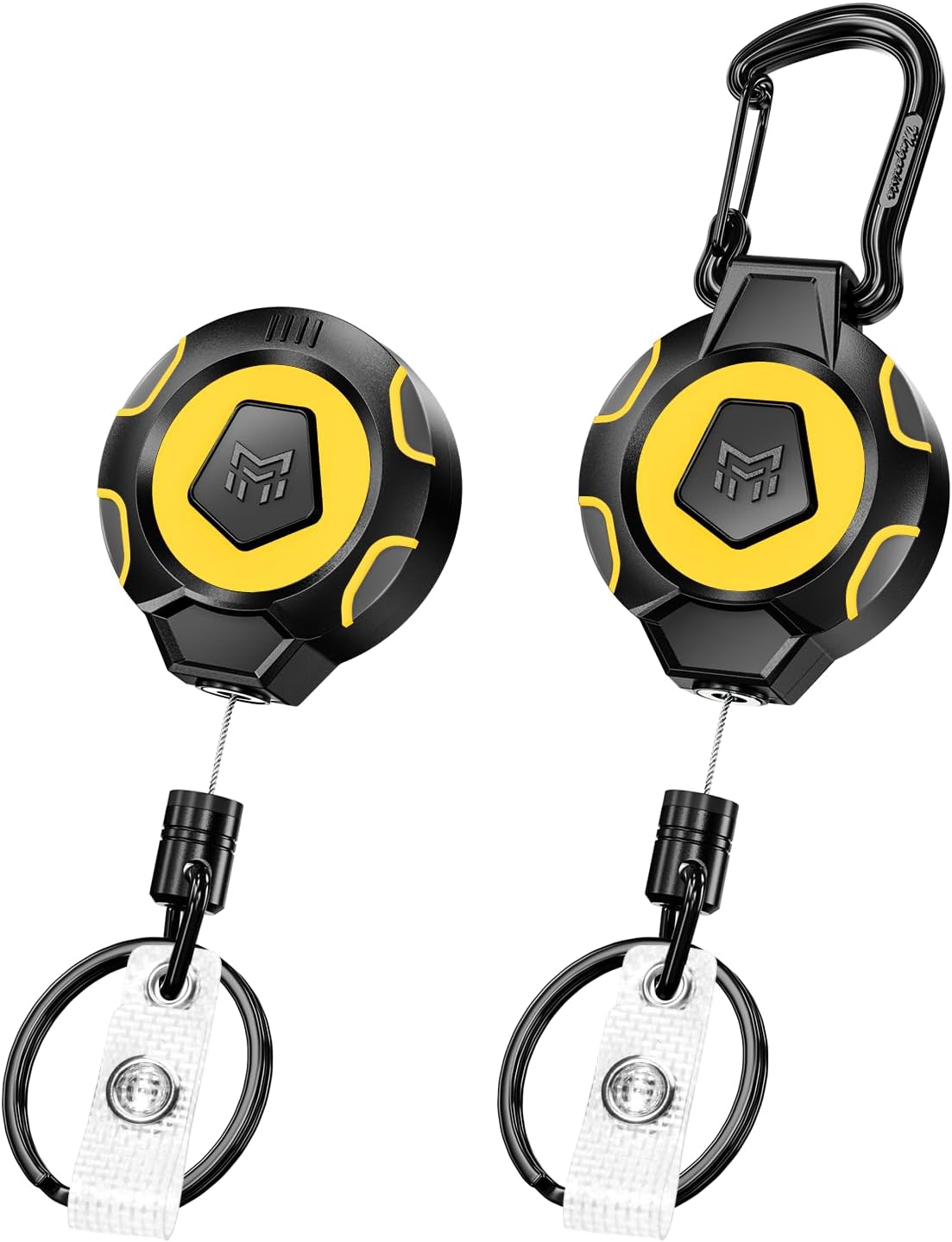 MNGARISTA Upgraded Heavy Duty Retractable Keychain, Belt Clip Ver. & Carabiner Ver., 10 oz Retraction, 31.5" Stainless Steel Cable, Tactical ID Badge Reel Key Chain Retractor, 2 Pack
