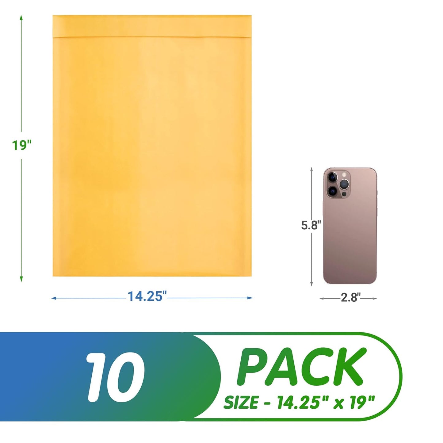 Yellow Kraft Bubble Mailer Envelopes, 14.25 x 19 Inches. 10 Pack Mail Padded Envelopes Self Seal. Waterproof Kraft Bubble Mailers. Tear-Resistant Mailing Envelope Padded. Sturdy Paper Mailer