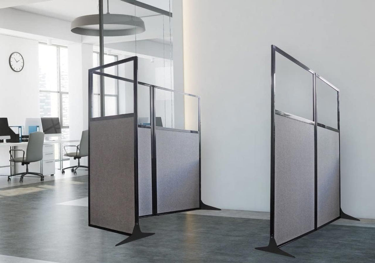 Versare Office Workstation Screen | Portable Wall Divider | Modern Cubicle | Freestanding Privacy Screen | Flexible Work Space | 3 Panels | 99" Wide x 70" Tall Blue SoundSorb Panels with Window