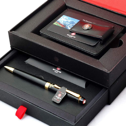 Swiss- Personalized Roller Ballpen, Ballpoint pen, Ball pen, Refillable Pen with Genuine Leather Pocket Money Clip Premium Gifts for men by womens