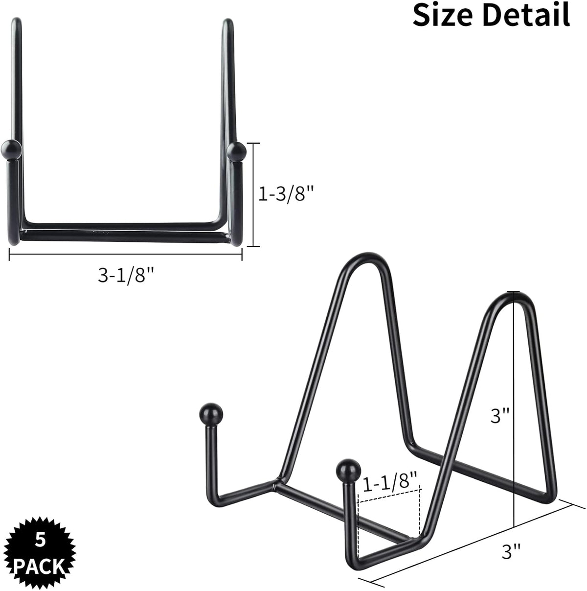 IBosins 5 Pack 3 Inch Small Plate Holder Display Stands, Mini Metal Black Frame Stand for Picture, Book, Photo Easel, Creation, Collectibles