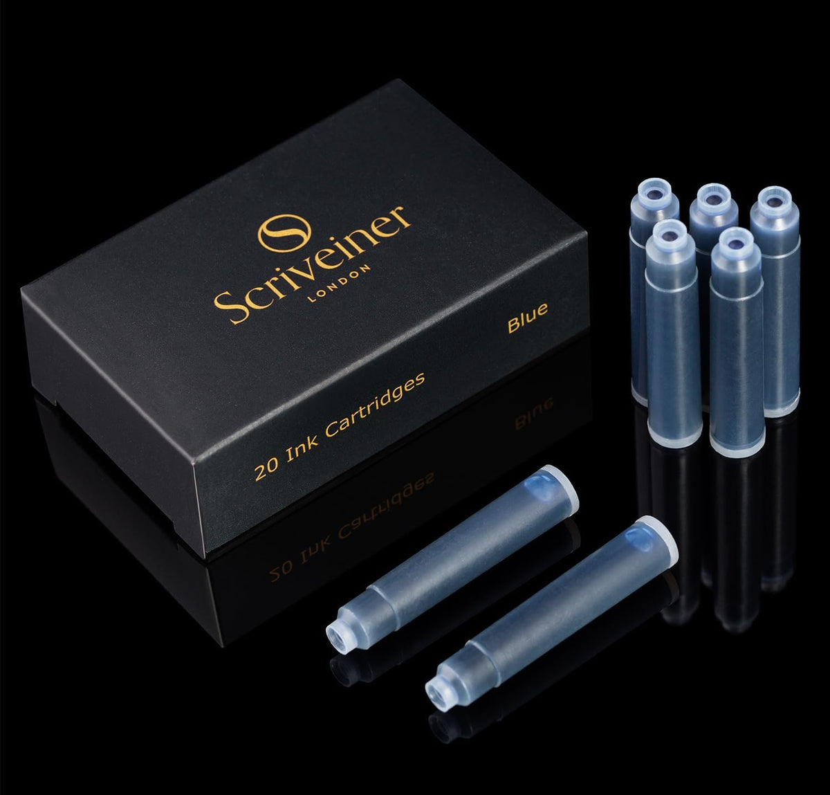 Scriveiner Fountain Pen Ink Cartridges - Blue - 20 Standard International Ink Cartridges, Made in UK, The Best Cartridge for Your Scriveiner Pen, Refill Size Fits A Wide Range of Fountain Pens