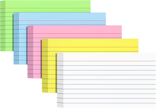 Index Cards 3 X 5, 250 Count, Colored Flash Cards For Studying, Lined Flashcards Notecards, Study Card, Ruled Front And Blank Back, Heavy Note Cards For Office, Home And School