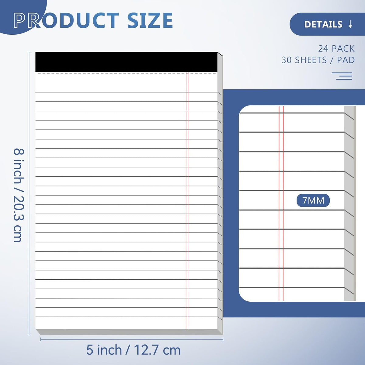 24 Pack of Legal Pad Writing Pads 5" x 8" Notepad 80gsm Recycled Paper Small Legal Pads 25 Lines Note Pads Perforated Legal Pads 720 Sheets Double-Sided Printing Printed Legal Pads for School,