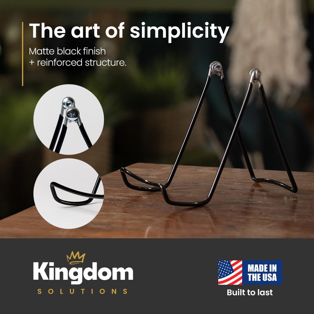 KINGDOM SOLUTIONS MADE IN USA 6-Pack Sturdy & Durable Adjustable Metal Easels to Display Books, Frames, Comics, Plates & More - Unique on the Market