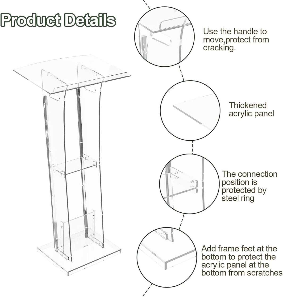 Dethan Acrylic Clear Lecterns Podium Stand, 48 Inch - Pulpits with Storage Shelf for Churches, Conference, Speeches, Weddings, Classrooms, Professional Presentation Podiums (Transparent)
