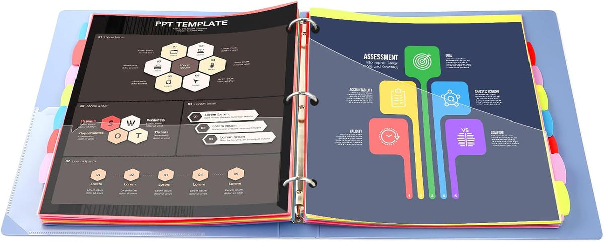 8 Tabs Plastic Dividers with 2 Clear Pockets - 3 Sets, Pocket Dividers for 3-Ring Binders, Multi-Color Binder Dividers, Total 24 Tabs