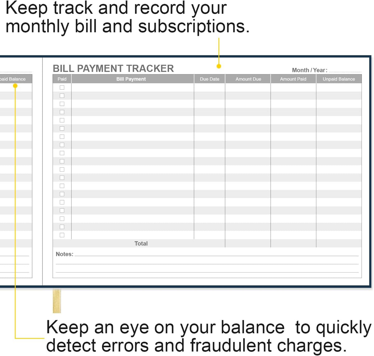 Bill Tracker Notebook - Monthly Bill Organizer & Planner for Personal Budgeting Financial, Payments Checklist Organizer, 7" x 10", Black