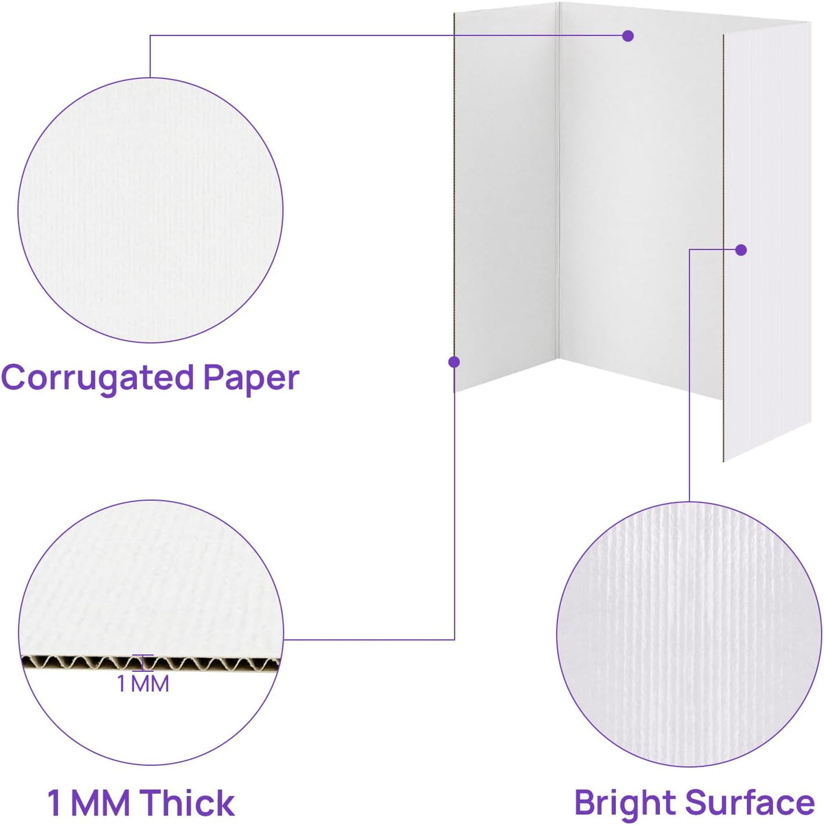 6 Per Pack Trifold Poster Board, 24" × 16" Inch White Cardboard Sheets for School Projects, Science Fair, Business Events
