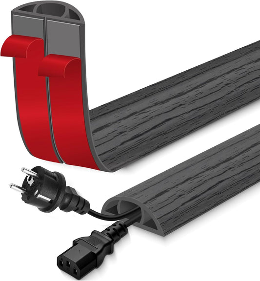 Floor Cord Cover for Wires on Floor Self Adhesive Cord Hider Floor Cable Management Wire Covers for Cords Protector Prevent Cable Trips Cord Cavity W 0.51" x H 0.31", Deep Gray Wood, 3.3Ft