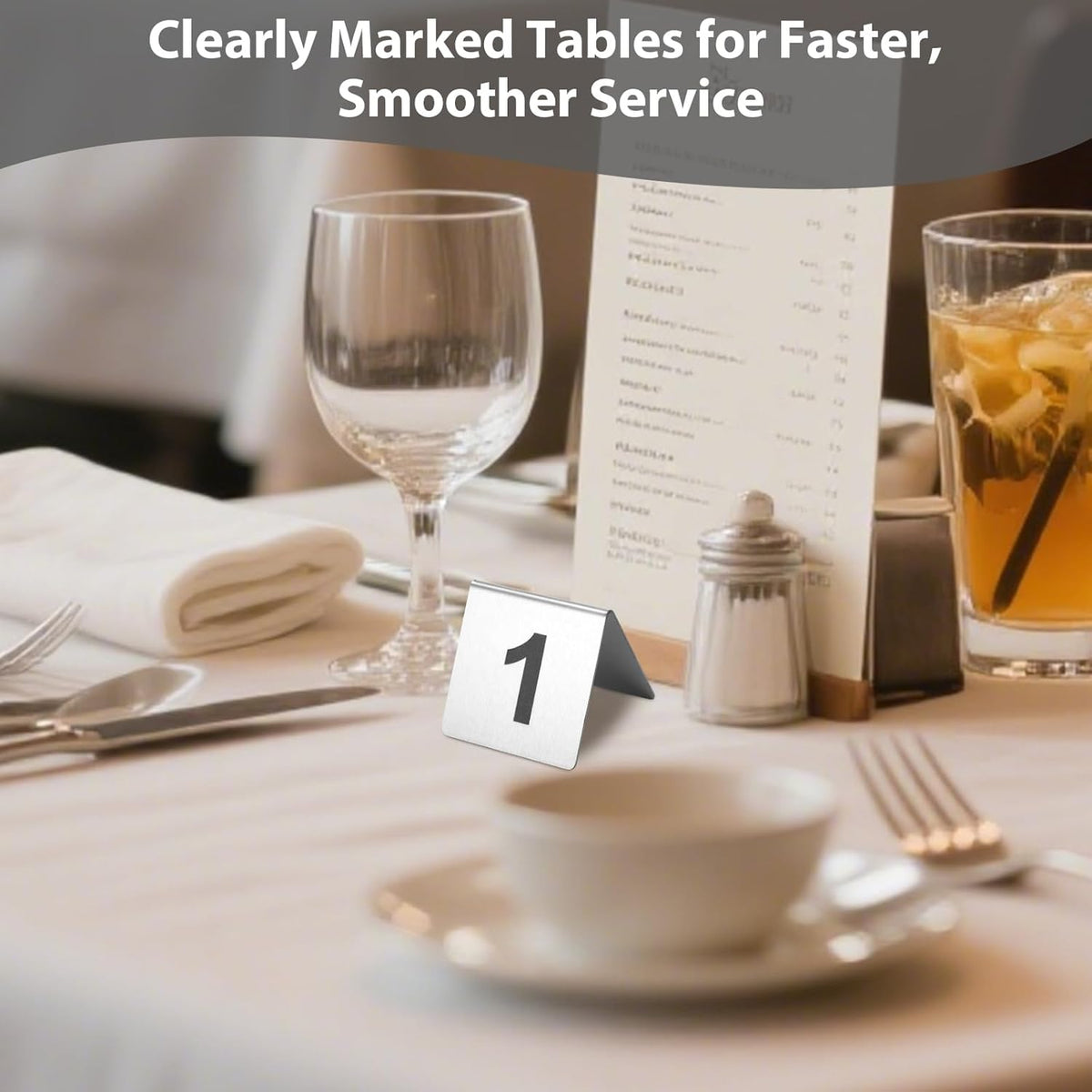Stainless Steel Table Numbers 1-10, 2.76 x 2.76 Inch Tent Style Number Signs, Heavy-Duty Metal Table Number Cards for Restaurant, Cafe, Hotel, Large Clear Numbers, Waterproof and Rustproof