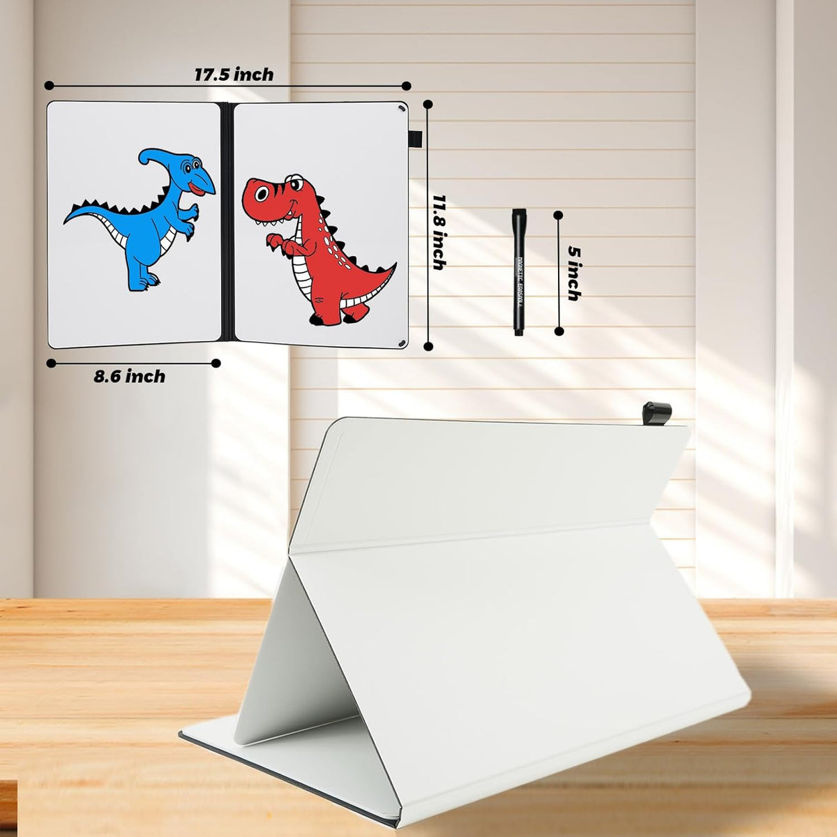 Small Portable White Board Dry Erase Notebook, 9" x 12" Double Sided Folding Whiteboards with 3 Pens, A4 Reusable Notebook with Storage Mesh Bag for Study, Meeting, Draft, Notes, Doodling