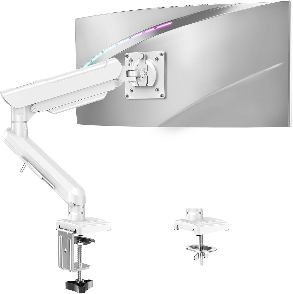 Single Monitor Mount for 32 27 24 22 inch Screen, Gas Spring Arm Holds 4.4-22 lbs, Monitor Desk Mount, Gaming & Home Office Use, VESA 75x75mm & 100x100mm, Freelift Pro White