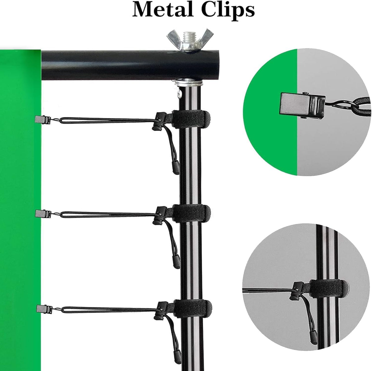 2 in 1 Green Backdrop Stand Kit, 6.5x6.5 ft Portable Dual Rod Stand kit with 6x7ft Green Backdrop-Premium Polyester for Video Streaming, Portrait Photoshoot, Wall Mounted, Parties
