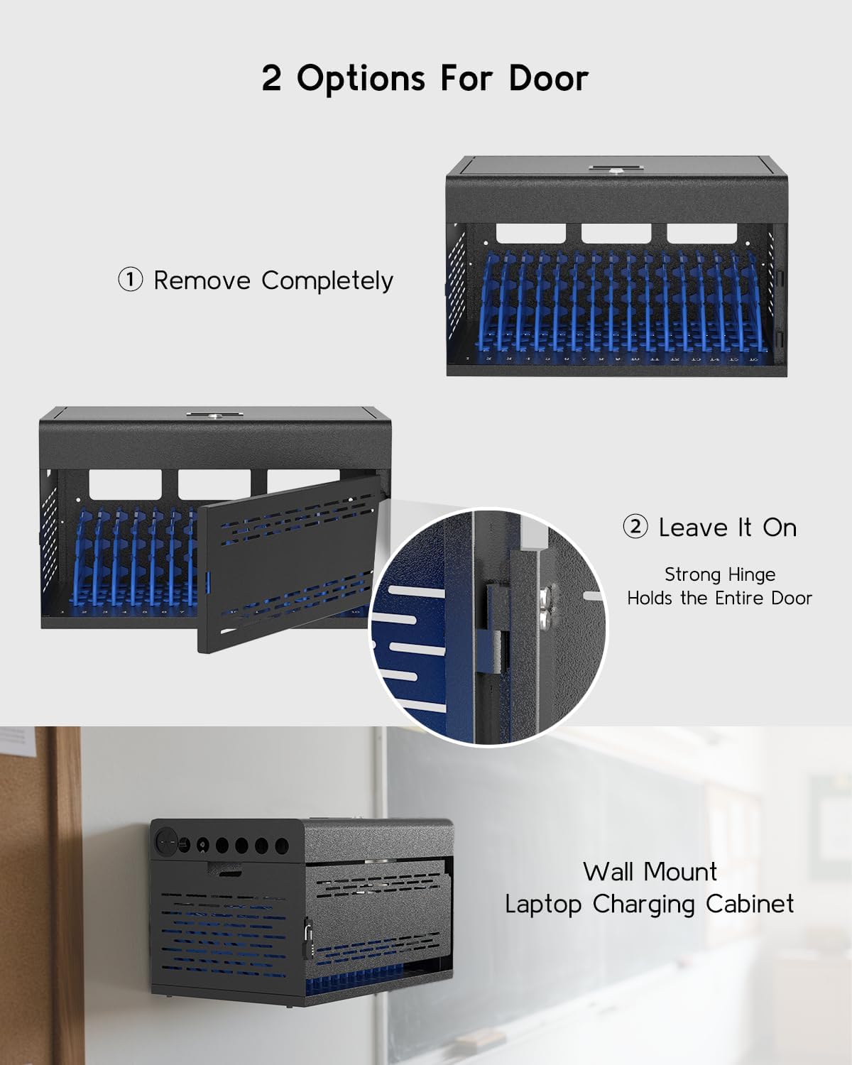 16 Device Tablet Charging Station - Classroom Storage Lock Box for Chromebook, iPads, Laptop and Tablets with Removable Door, Wall-Mount Charging Cabinet, Fully Assembled Portable Office Organization