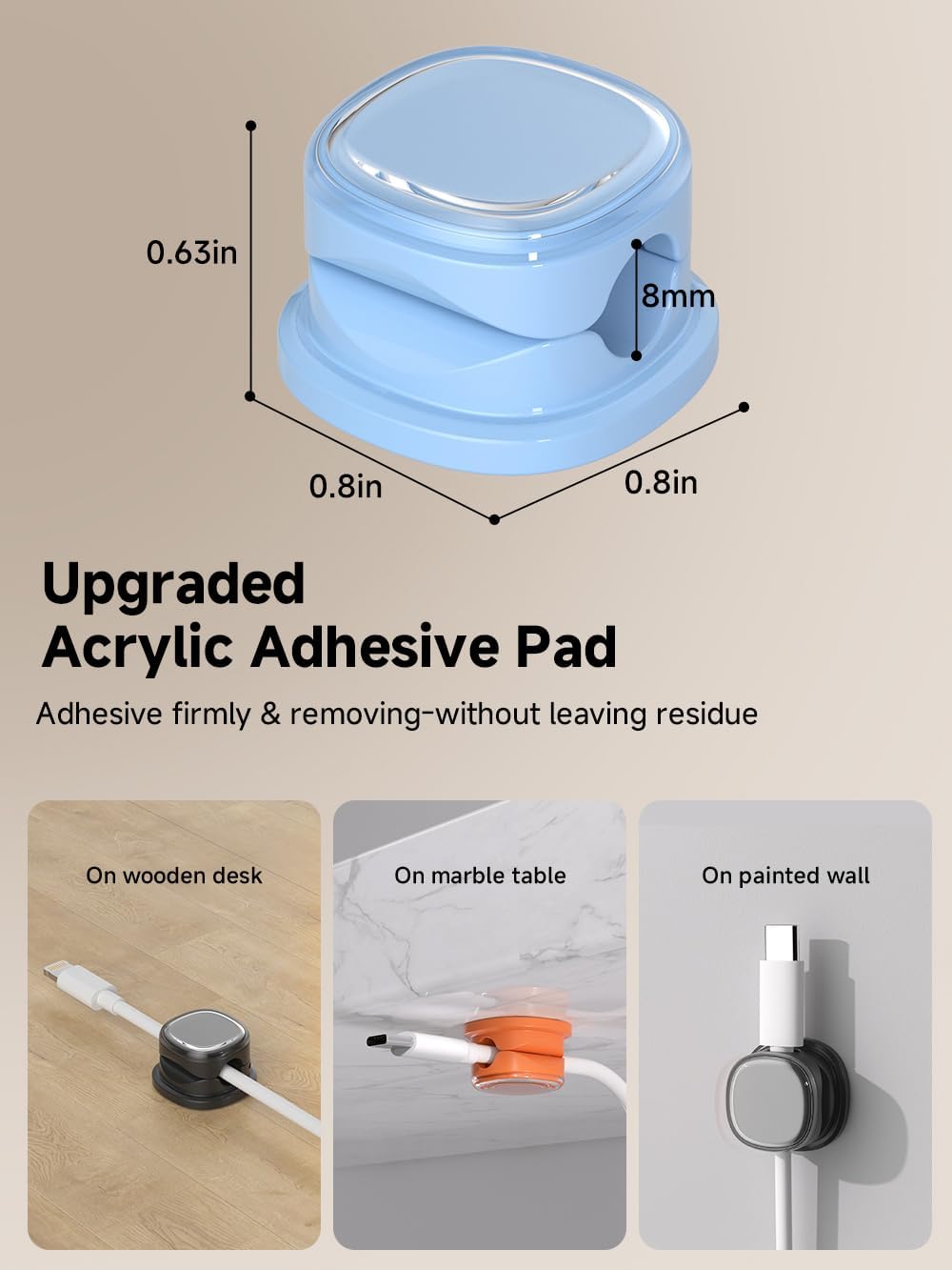 9 Pack Cord Organizer, Spring Cable Management, Adhesive Cute Cable Holder Clips, Phone Charger Wire Keeper for Desk Nightstand Car Office (9-Pack Black_Orange_Blue)