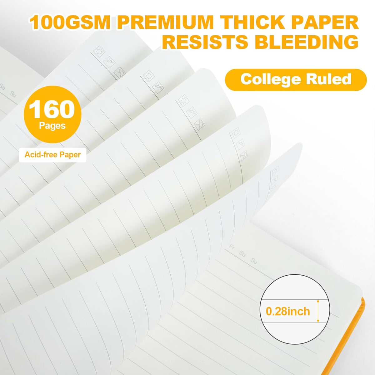 Lined Journal Notebook for Women Men,5.5"x8.3",100 GSM Thick Paper, A5 Hardcover Leather Journaling Notebooks for Writing,Travel,Work & School,College Ruled Notebooks for Note Taking Diary(Orange)
