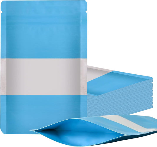 100 Pieces Smell Proof Mylar Resealable Food Storage Bags With Clear Window, Foil Pouch Stand-up for Self Sealing Supplies (Blue, 4.7 x 7.8 Inch)