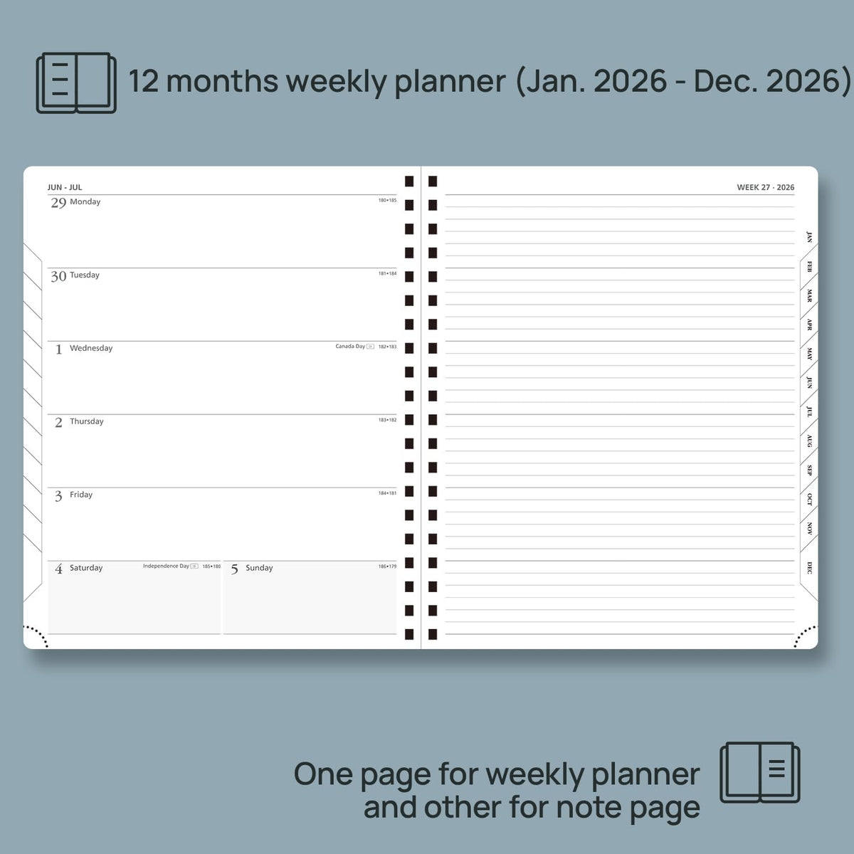 POPRUN 2026 Planner Weekly Notebook Calendar (Jan-Dec), Large Size 8.5'' x 10.5'' - Agenda 2026 Appointment Book with Monthly Tabs, Inner Pocket, Spiral Soft Cover, 100 GSM - Cerulean Blue