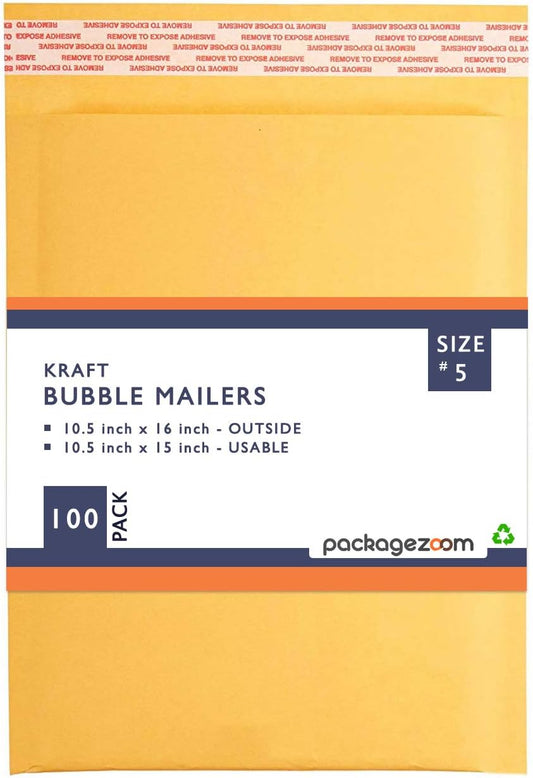 PackageZoom #5 10.5 x 16 Padded Envelopes Kraft Bubble Mailer Shipping Envelopes 100 Pack