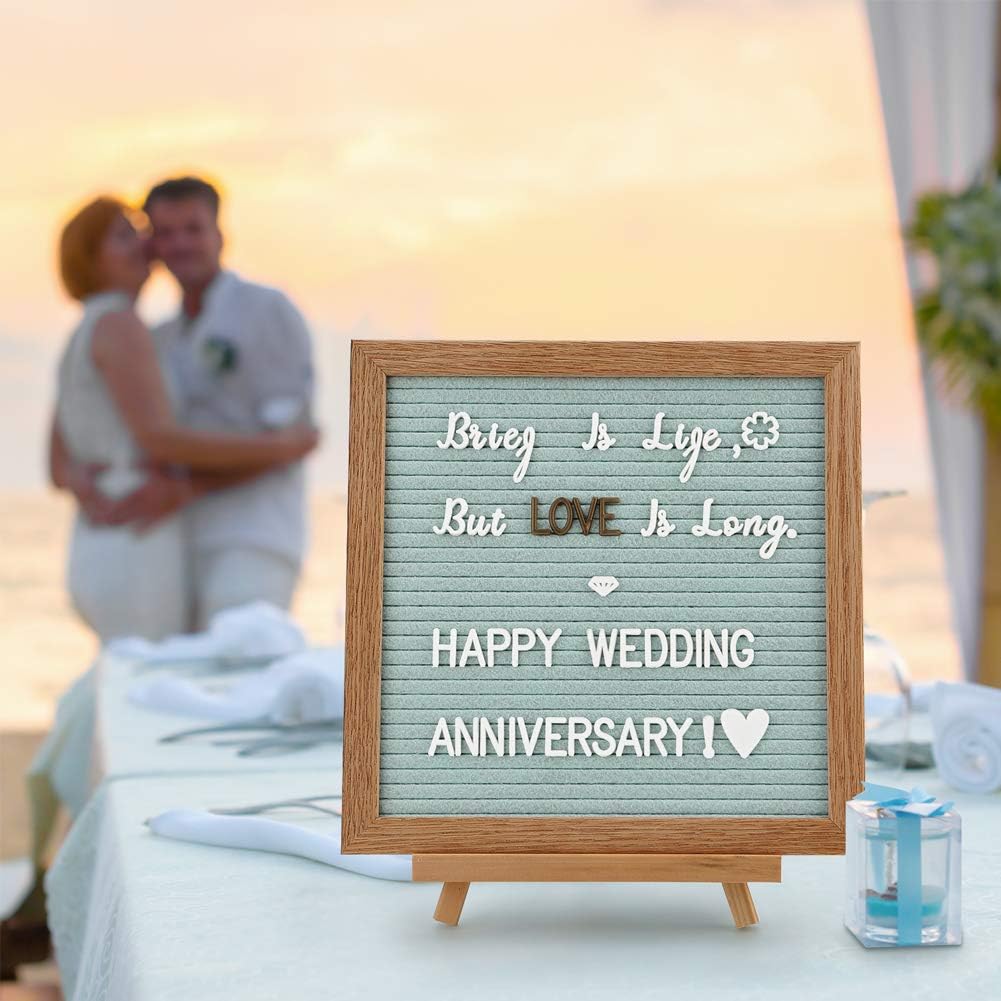 Blue Felt Letter Board - 10x10 Inch, Pre Cut & Sorted 725 Letters, First Day of School Sign, Changeable Message Board for Classroom & Farmhouse Wall Decor