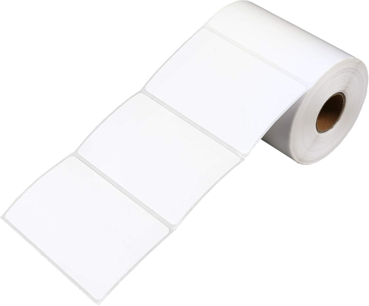 LotFancy Name Tag Stickers, 500pc Blank Labels, 3.5" x 2.25", 1 Roll, Adhesive Tags with Perforated Line for School Office Home (White)