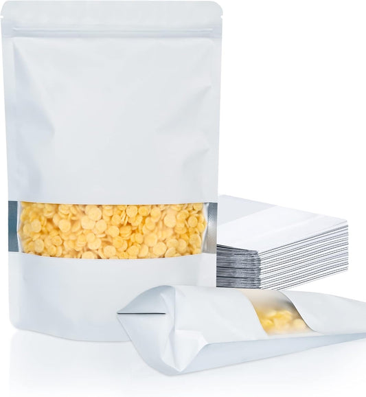 FireKylin 100 Pack Smell Proof Bags, Resealable Bags with Matte Window, Foil Pouch Stand Up Sealable Bags for Packaging（White,4" x 6"）