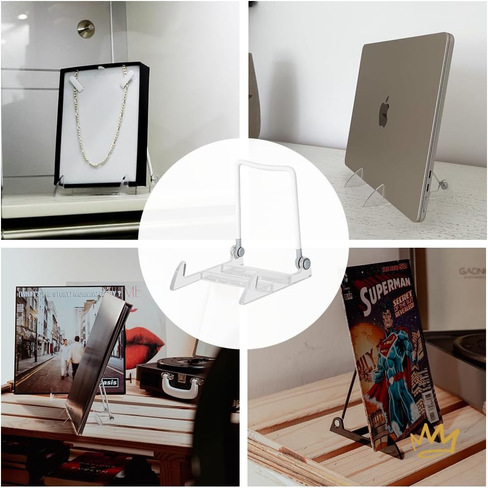 KINGDOM SOLUTIONS MADE IN USA 12-pack Sturdy & Durable Adjustable Acrylic Easels to Display Unnoticeably Plates, Art, Pictures & More - Unique on the Market