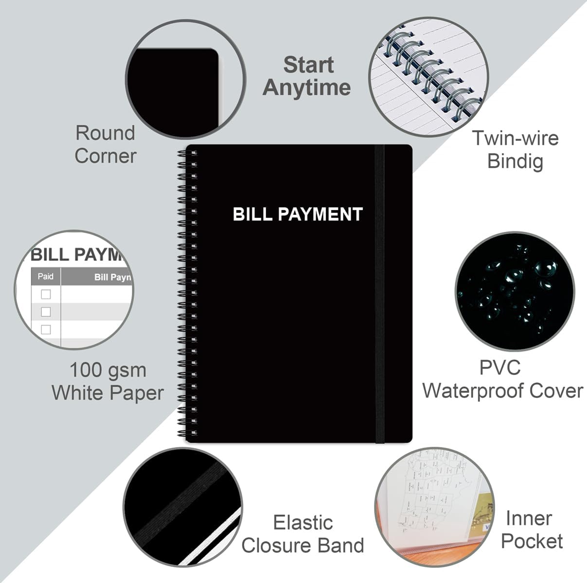 Bill Payment Tracker Notebook - Monthly Bill Organizer & Planner for Personal Budgeting Financial, Payments Checklist Organizer, 8" x 10.5", Black