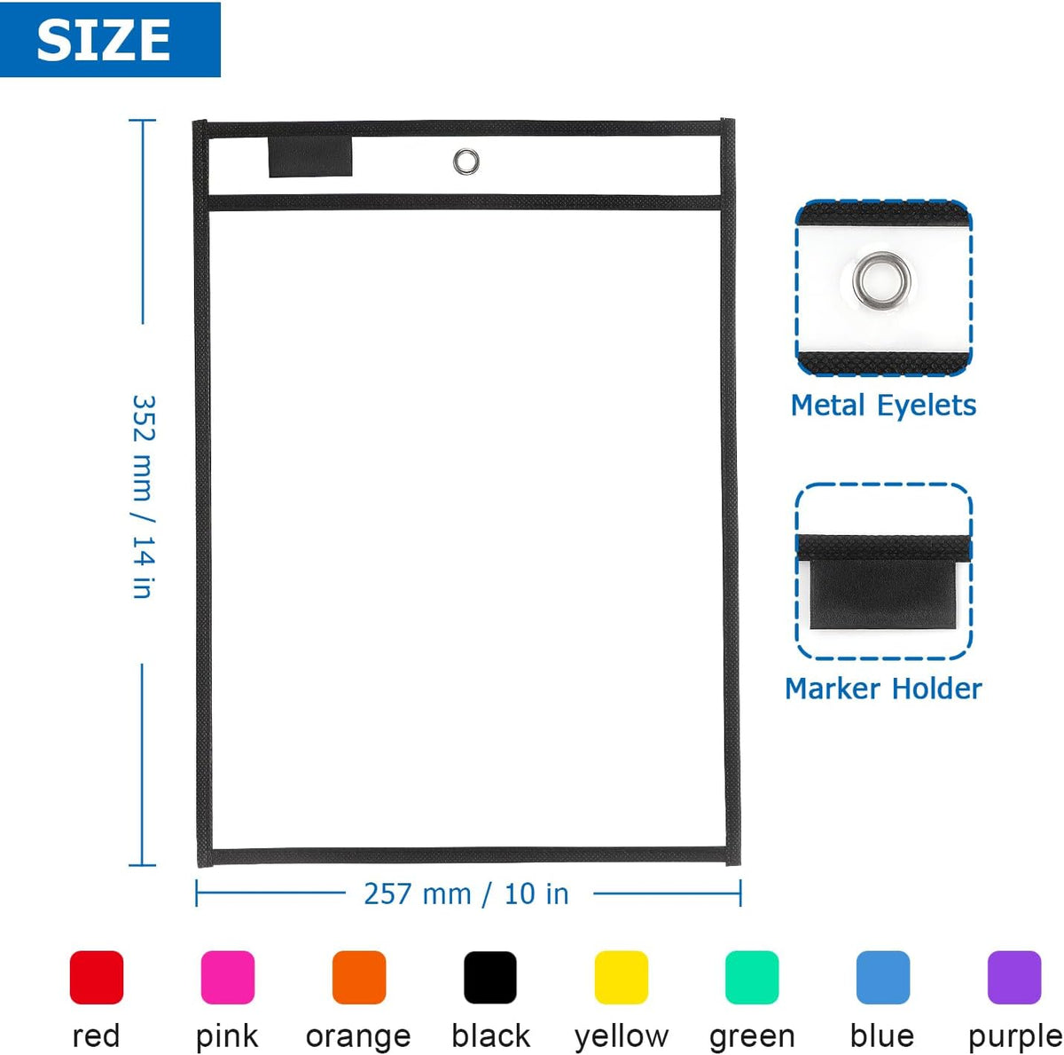 Tamaki 8 Pack Dry Erase Pockets Sleeves with Rings, 10 x 14 Inch Ticket Holders Clear Plastic Sheet Protectors for Teacher Classroom Supplies, 8 Assorted Colors