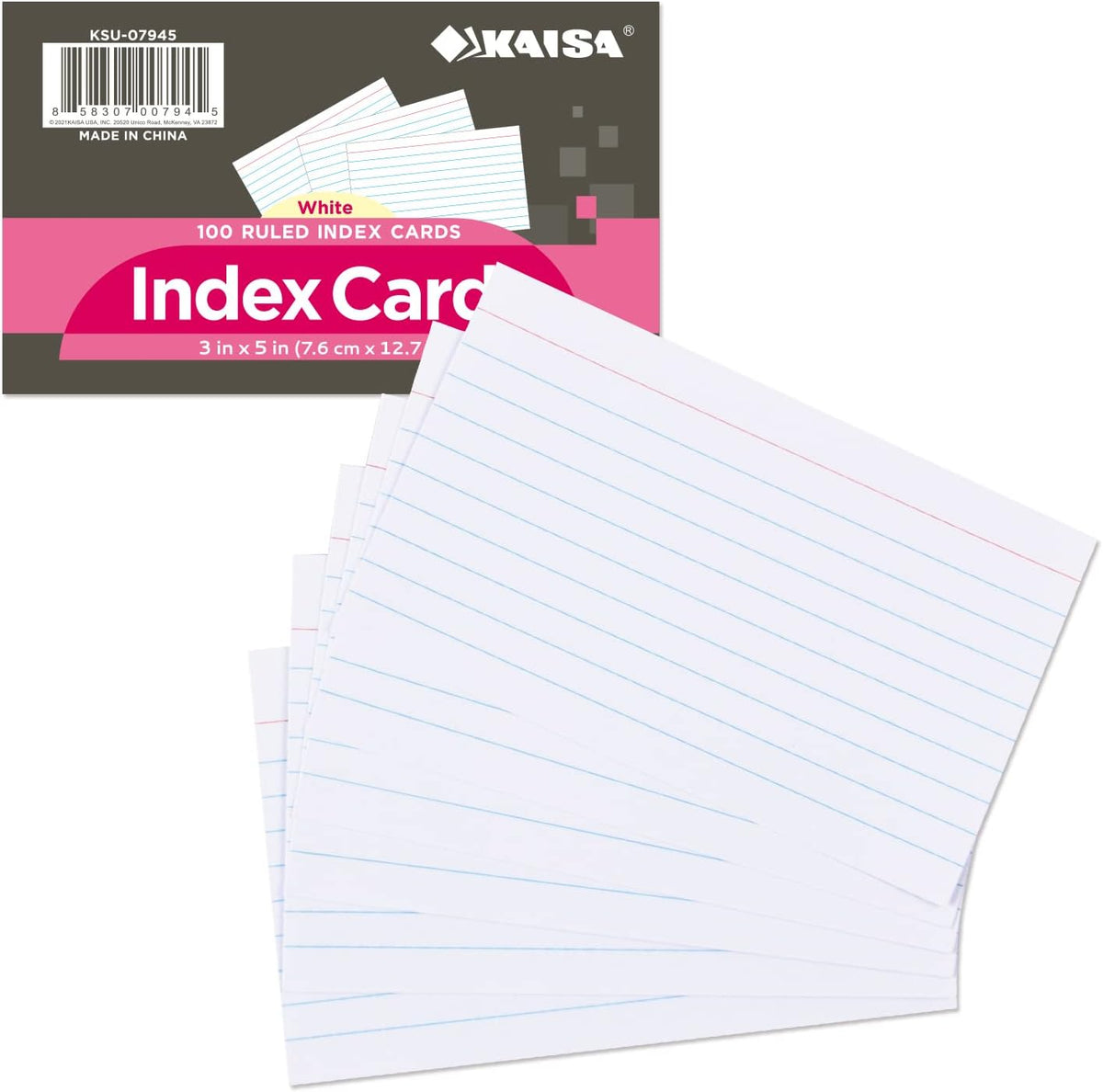 KAISA 3x5 Index Cards Flashcards 3 x 5 White Index Card Lined Ruled Note Cards Study Flash Cards Notecards 100 Sheets (Total 300 Count), KSU-07945