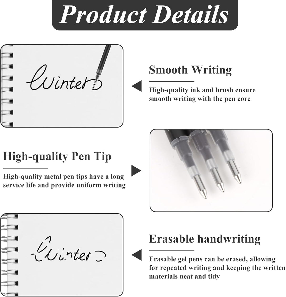 0.7 mm Erasable Gel Ink Pen Refills Compatible with Frixion Friction, Smooth Writing Multicolor Retractable Fine Point Pen Refill for School Office Home Art (Black, 40)