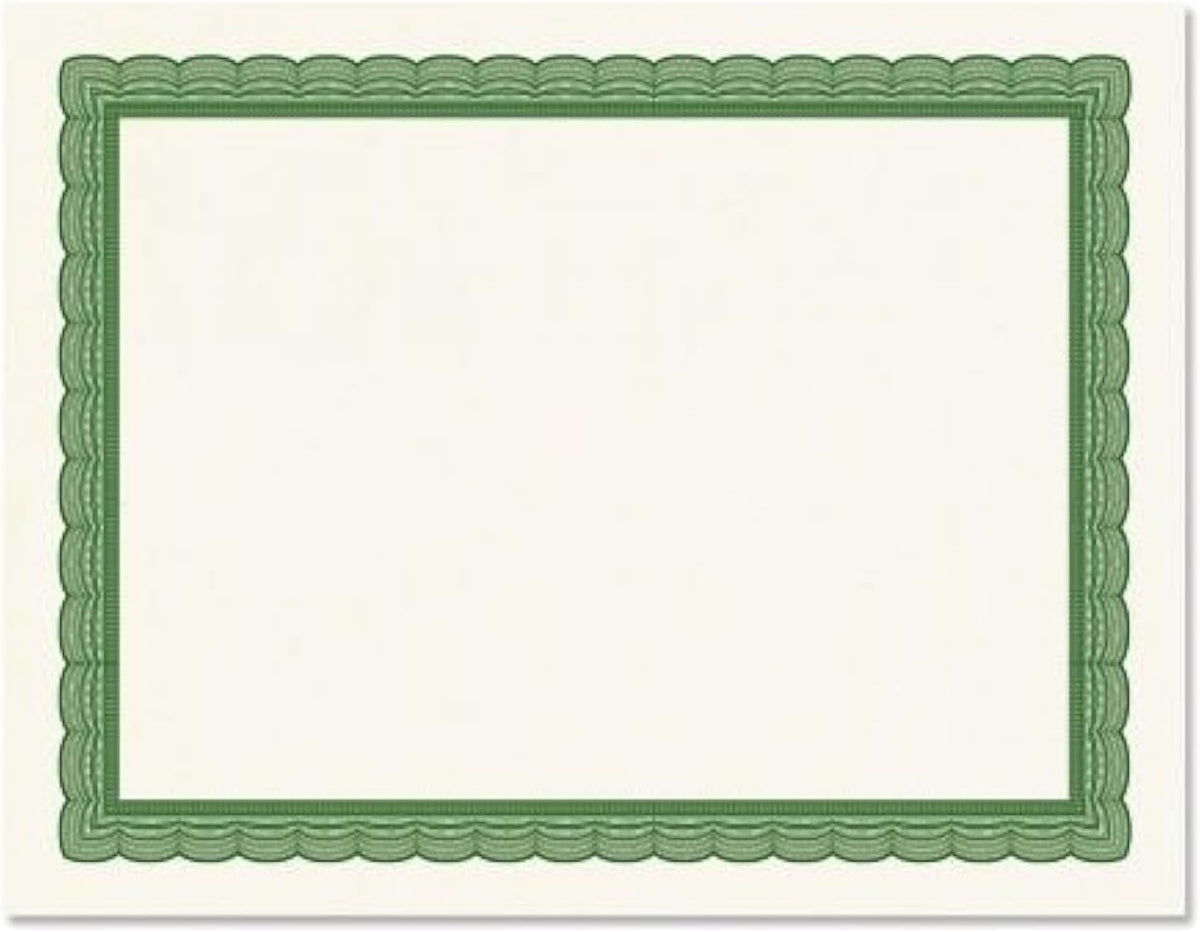 Executive Green & White Parchment Certificate Papers - Pack of 25, Laser & Inkjet Printer Compatible, For Office, Business Awards, Graduation, School Diplomas, 8-1/2" x 11" on 60 lb. Text Stock